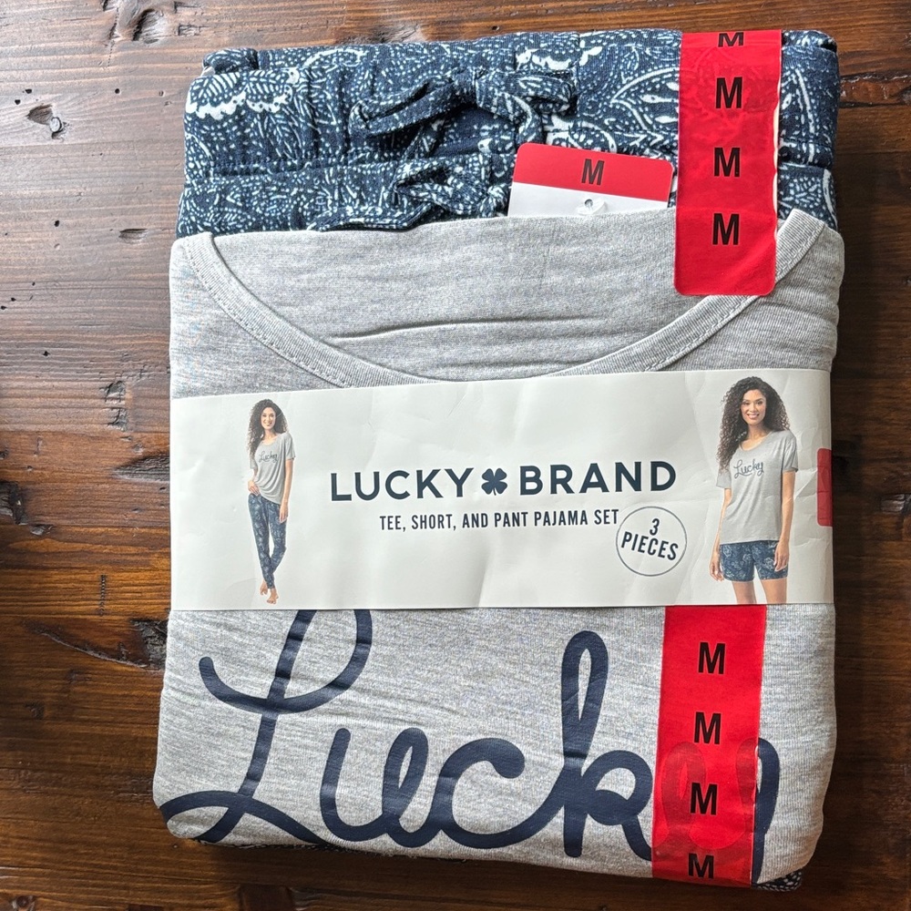 Lucky Brand Heather Gray and Navy Pajama Set